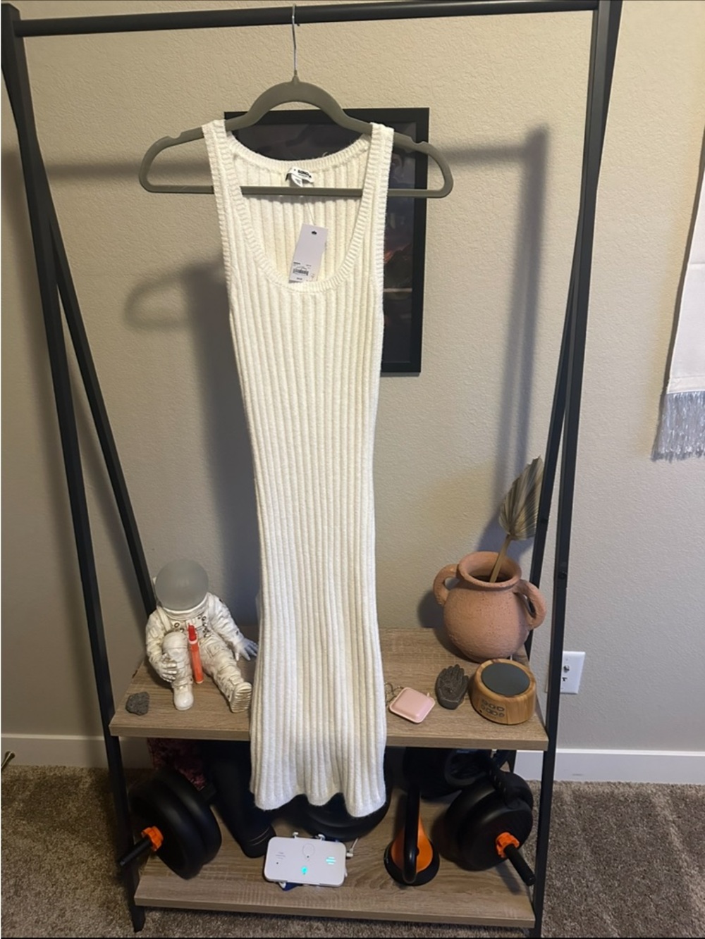Sonoma x Lauren Lane Ivory Ribbed Knit Tank Midi Dress